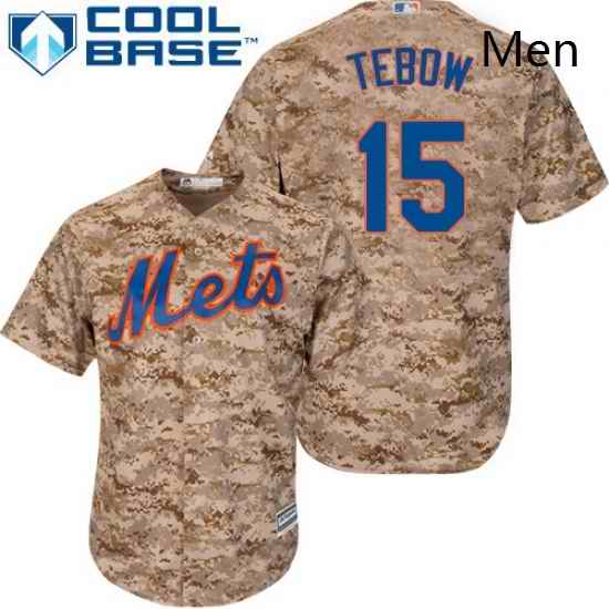 Mens Majestic New York Mets 15 Tim Tebow Authentic Camo Alternate Cool Base MLB Jersey